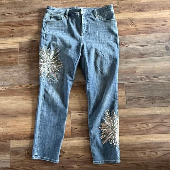 Chico’s So Slimming Girlfriend Slim Leg Ankle Jeans bling embellished Size US 10 - Picture 1 of 8